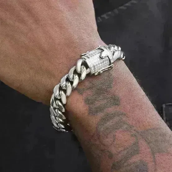 Chaîne de liaison cubaine pour hommes Bracelet en argent en acier