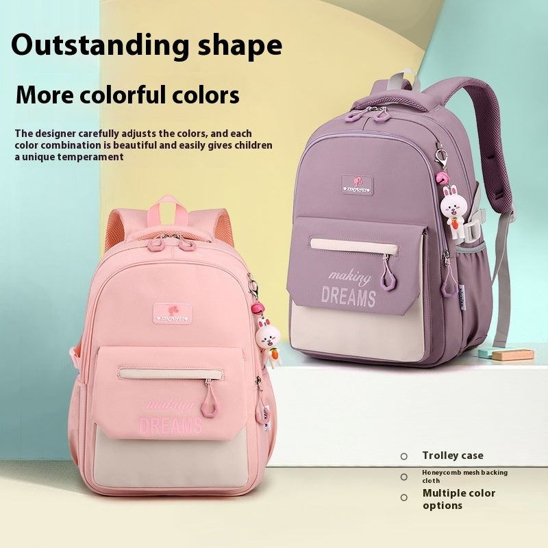 Primary School Student Schoolbag Lightweight And Large Capacity Contrast Color EX-STOCK