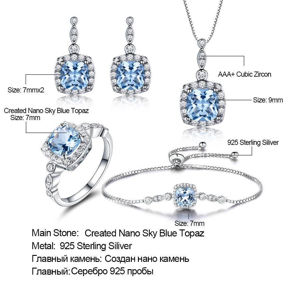 Blue Topaz Birthstone Set – 925 Sterling Silver Jewelry - Four-Piece Set - EX-STOCK Canada