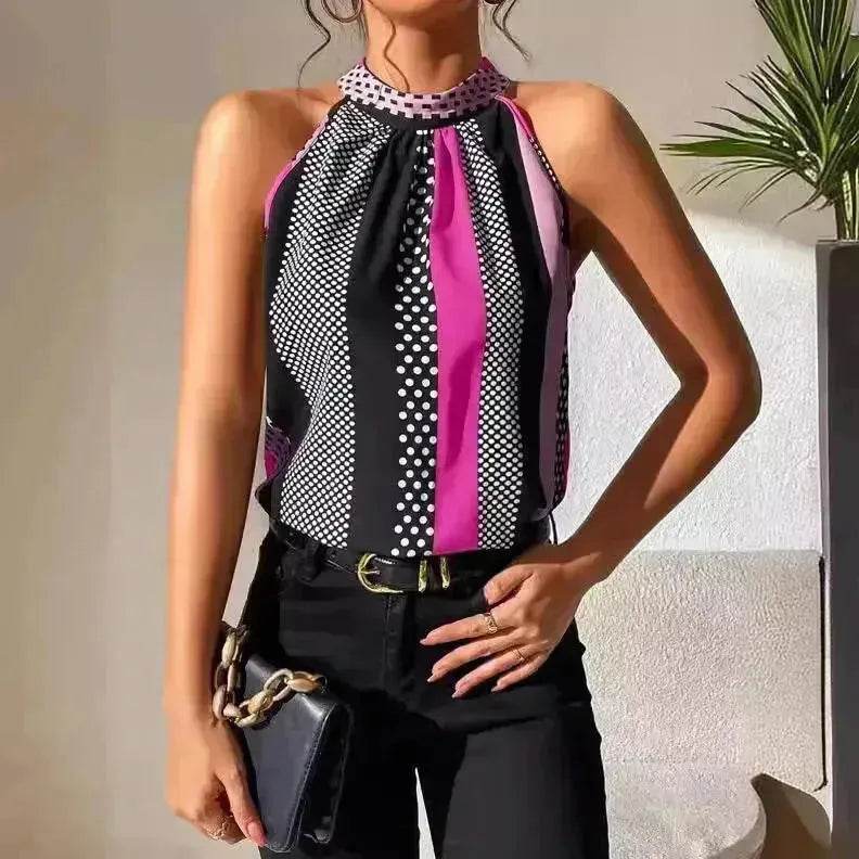 Women's Polka Dot Top Halter Neck – Classy & Elegant Style - EX-STOCK Canada
