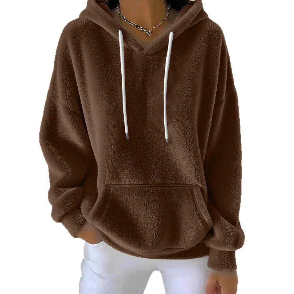 Sweat-shirt polyvalent pour femme en laine d'agneau unie, doublé, pour l'automne et l'hiverEX-STOCK Canada