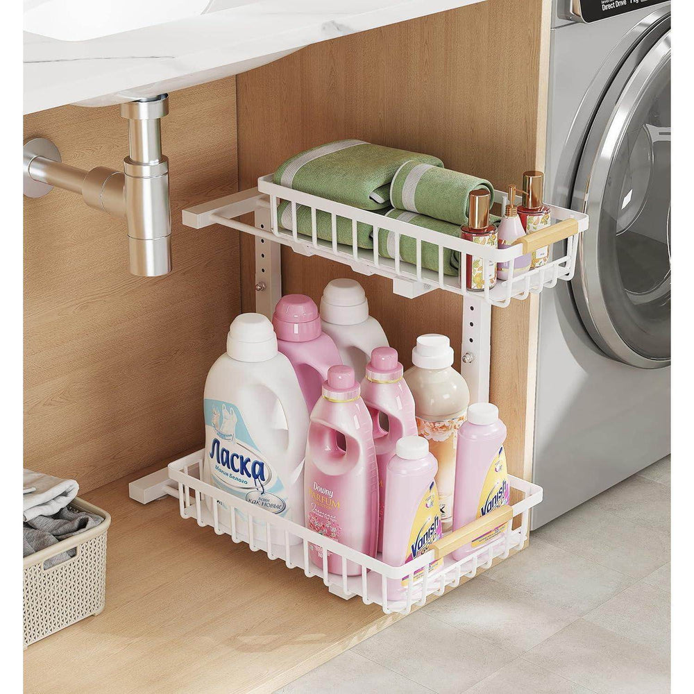 Metal Adjustable Height Two-Tier Drawer Kitchen Bathroom Under Sink Storage Rack - EX-STOCK Canada