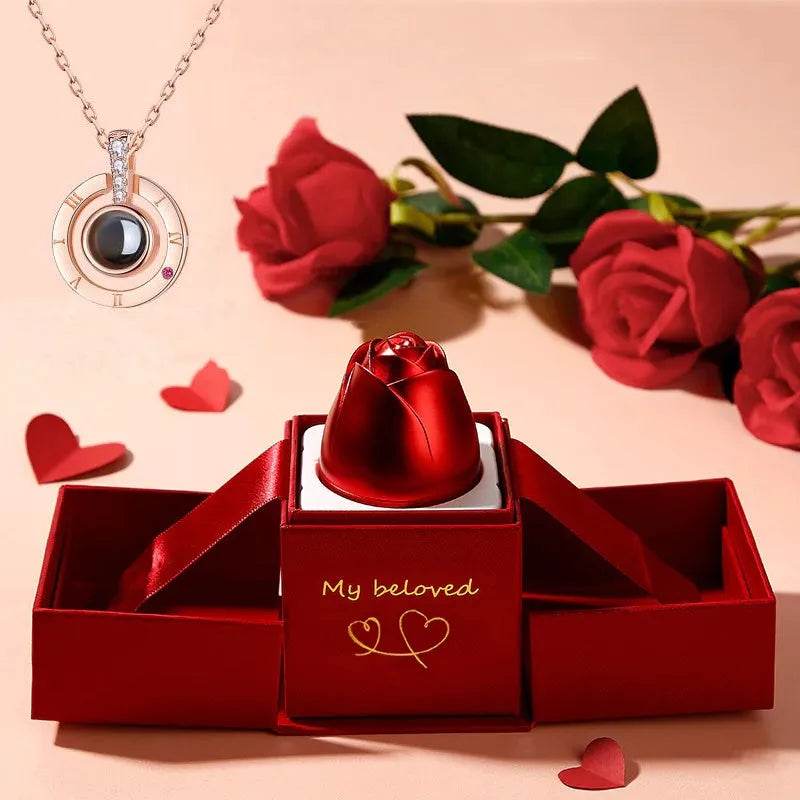 Hot Valentine's Day Gifts Metal Rose Jewelry Gift Box Necklace For Wedding Girlfriend Necklace Gifts - EX-STOCK Canada