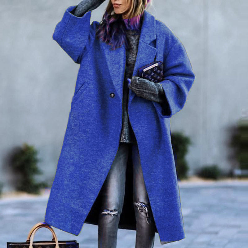 Cappotto Verde in Lana Lunga Autunno e Inverno, Stile Elegante, Adatto al Pendolarismo, Senza Cintura, Collo a Rever, Lento EX-STOCK Canada