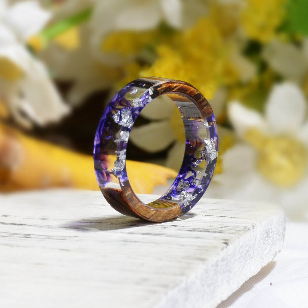 Handmade DIY romantic dry flower Real wood resin ring gold / silver paper inside ring women wedding party ring gifts for the lover - EX-STOCK Canada