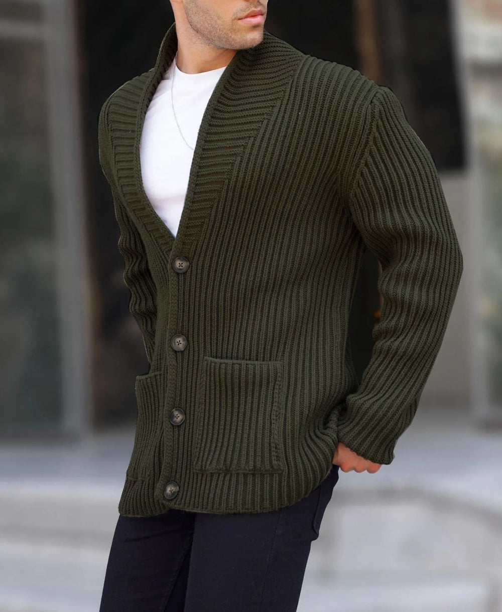 Single-breasted Long Sleeve Lapel Sweater Men's Clothing EX-STOCK Canada