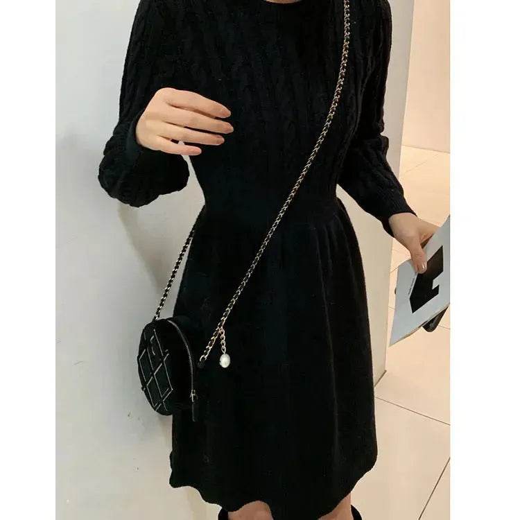Autumn Winter Knitted Slim Fit Round neck Mini Flared Sweater dress - EX-STOCK Canada