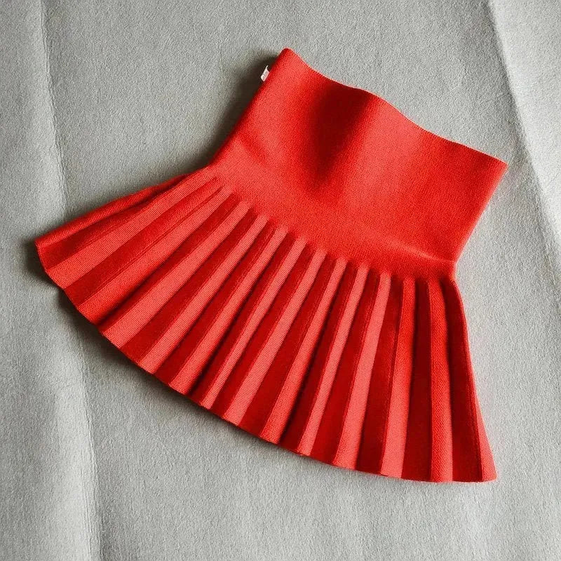 Girls Autumn Clothing Knitted Skirt High Waist Pleated Mini Skirt - EX-STOCK CANADA