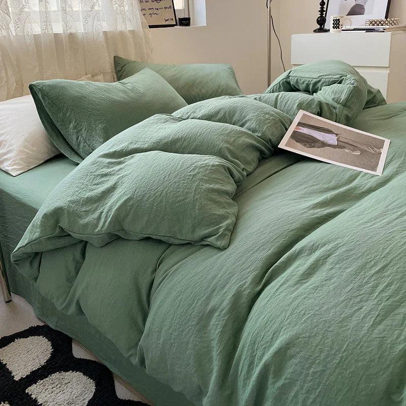 Four-piece Bed Set Solid Color Sanding Washed Cotton Duvet Cover EX-STOCK Canada