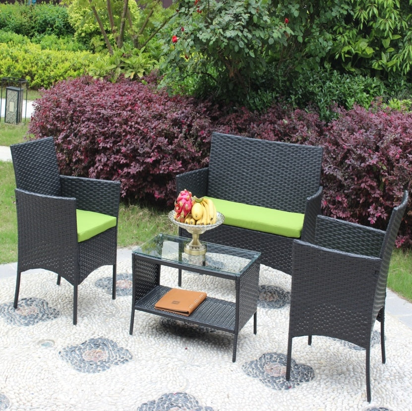 Ensemble de mobilier de patio en rotin 4 pièces avec canapé en osier et coussins vertsEX-STOCK Canada