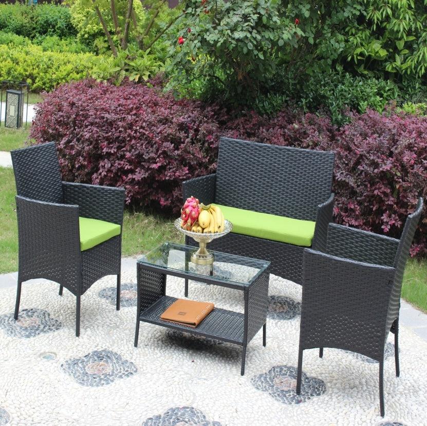Set di Mobili da Giardino in Rattan 4 pezzi Divano in Vimini Esterno con Cuscini VerdiEX-STOCK Canada