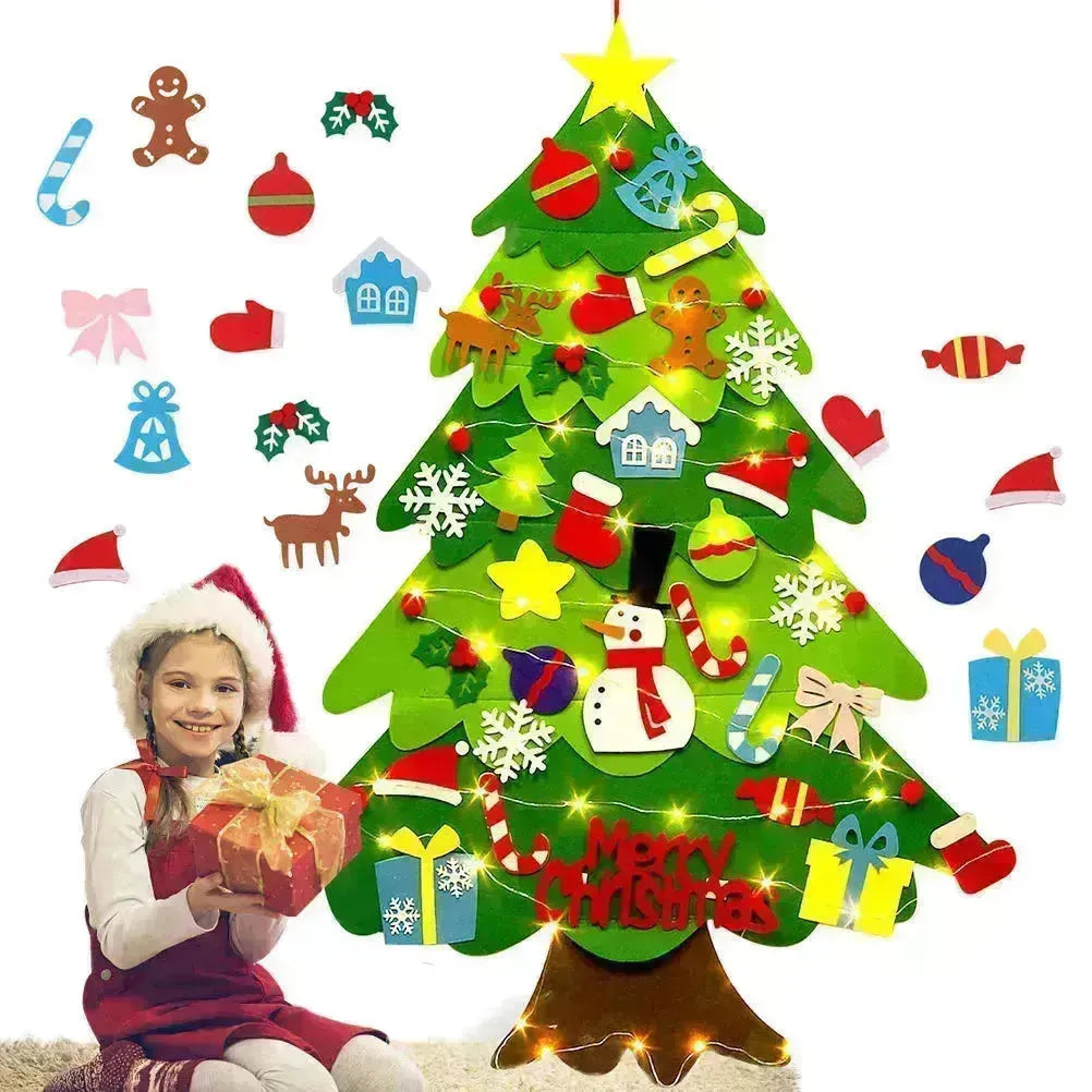 Arbre de Noël en feutre de bricolage pour enfants avec des lumières