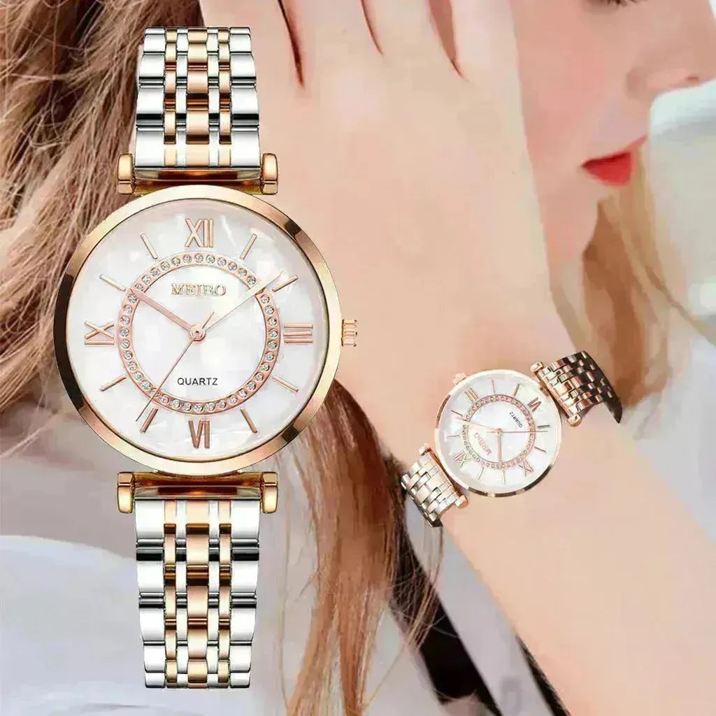 Gold quartz watch for women
