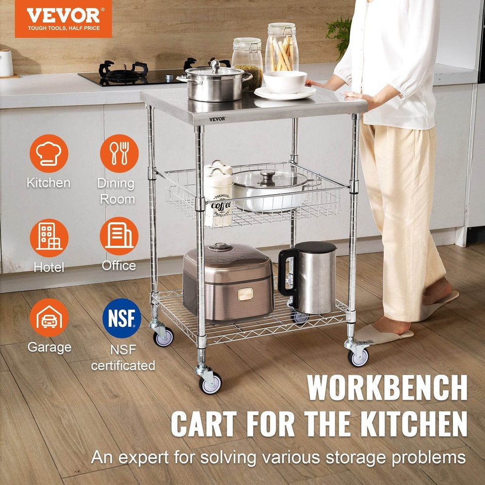 VEVOR 3-Tier Workbench Utility Cart for Kitchen Office - EX-STOCK Canada