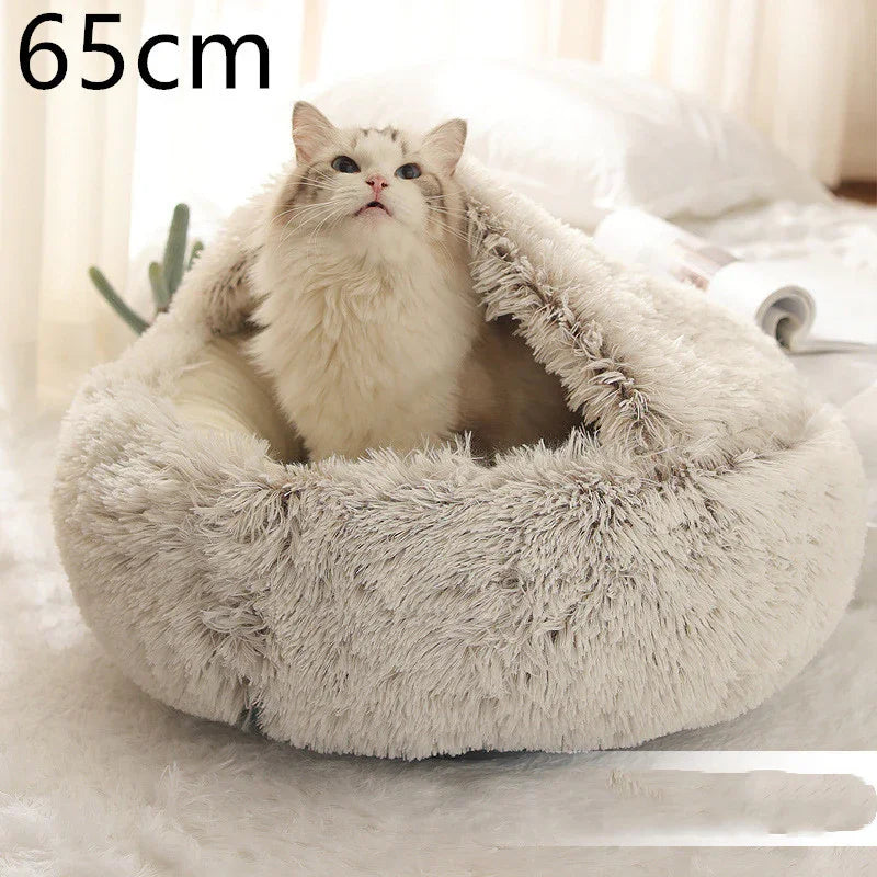 Cama para Perros y Gatos 2 en 1 Cama de Invierno para Mascotas Redonda de Felpa Cálida Suave Cama de Felpa Larga para Mascotas Productos para MascotasEX-STOCK Canada