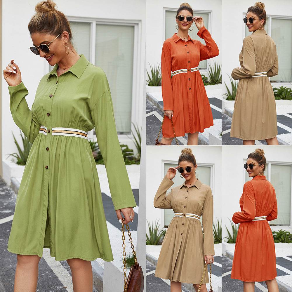Summer Single Breasted Lapel long sleeve mini Shirt dress - EX-STOCK Canada
