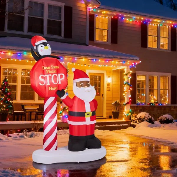 8.2FT Lighted Christmas Inflatable Decoration, Inflatable Black Santa & Road Sign, Funny Blow Up Yard Decorations With Built-in LED Lights For Holiday Party Front Yard Lawn Garden Decor EX-STOCK Canada