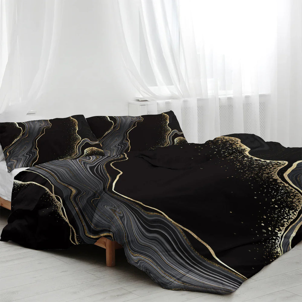 Black Gold Grey Marble Bedding Watercolor Marble Duvet Cover Set Abstract Chic Printed Design Quilt Cover Single 1 Duvet Cover 2 Pillowcases EX-STOCK Canada