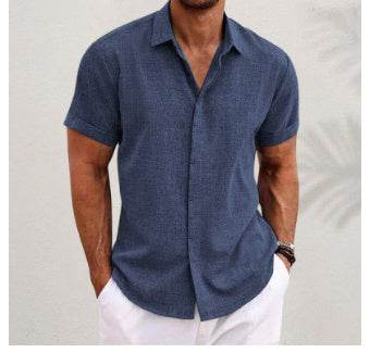 Men's Solid Color Loose Linen Short-sleeved shirt - EX-STOCK Canada