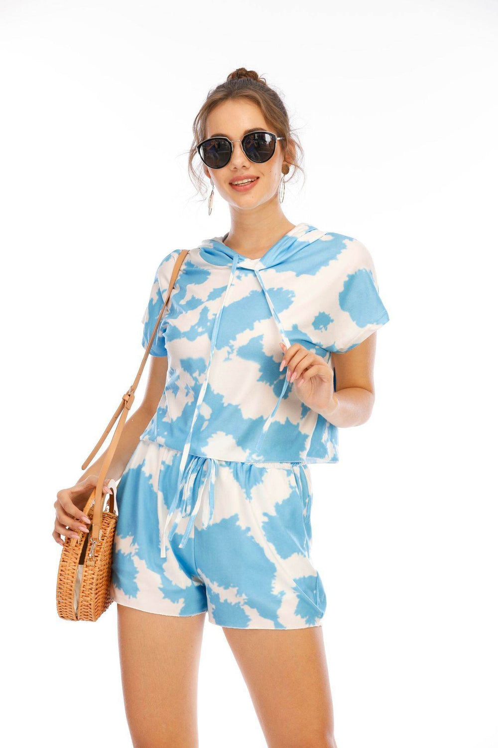 2pcs Tie-dye Loungewear Hoodie Athleisure Short-sleeved short set - EX-STOCK Canada