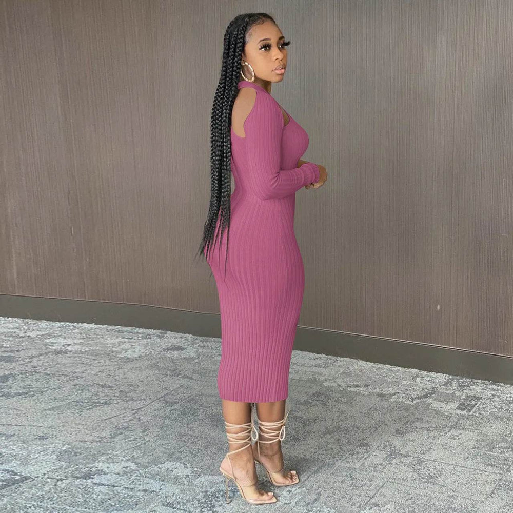 Chic V-neck Long Sleeve Midi Party Club Bodycon Pencil Dress - EX-STOCK Canada