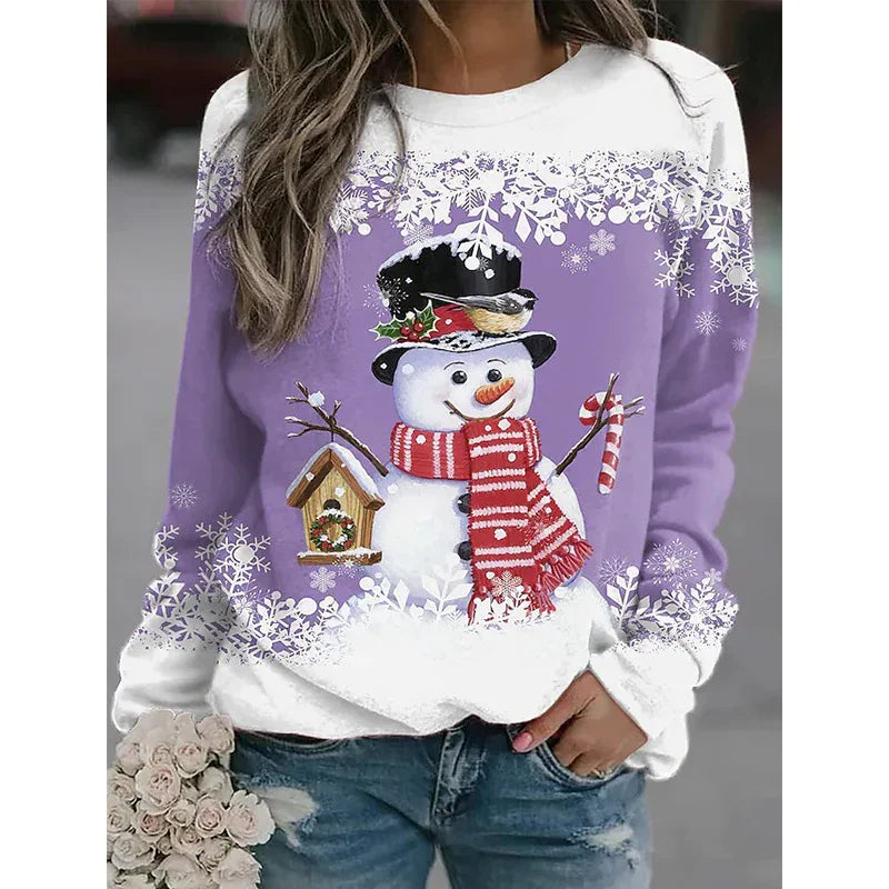 Snowman Printed Panel Loose Sweater EX-STOCK Canada