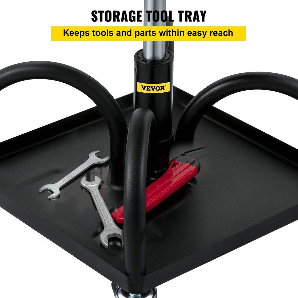 Rolling Garage Stool, 300LBS Capacity, Adjustable Height From 15.7 In To 20.5 In, Mechanic Seat With 360-degree Swivel Wheels And Tool Tray, For Workshop, Auto Repair Shop, Black - EX-STOCK Canada