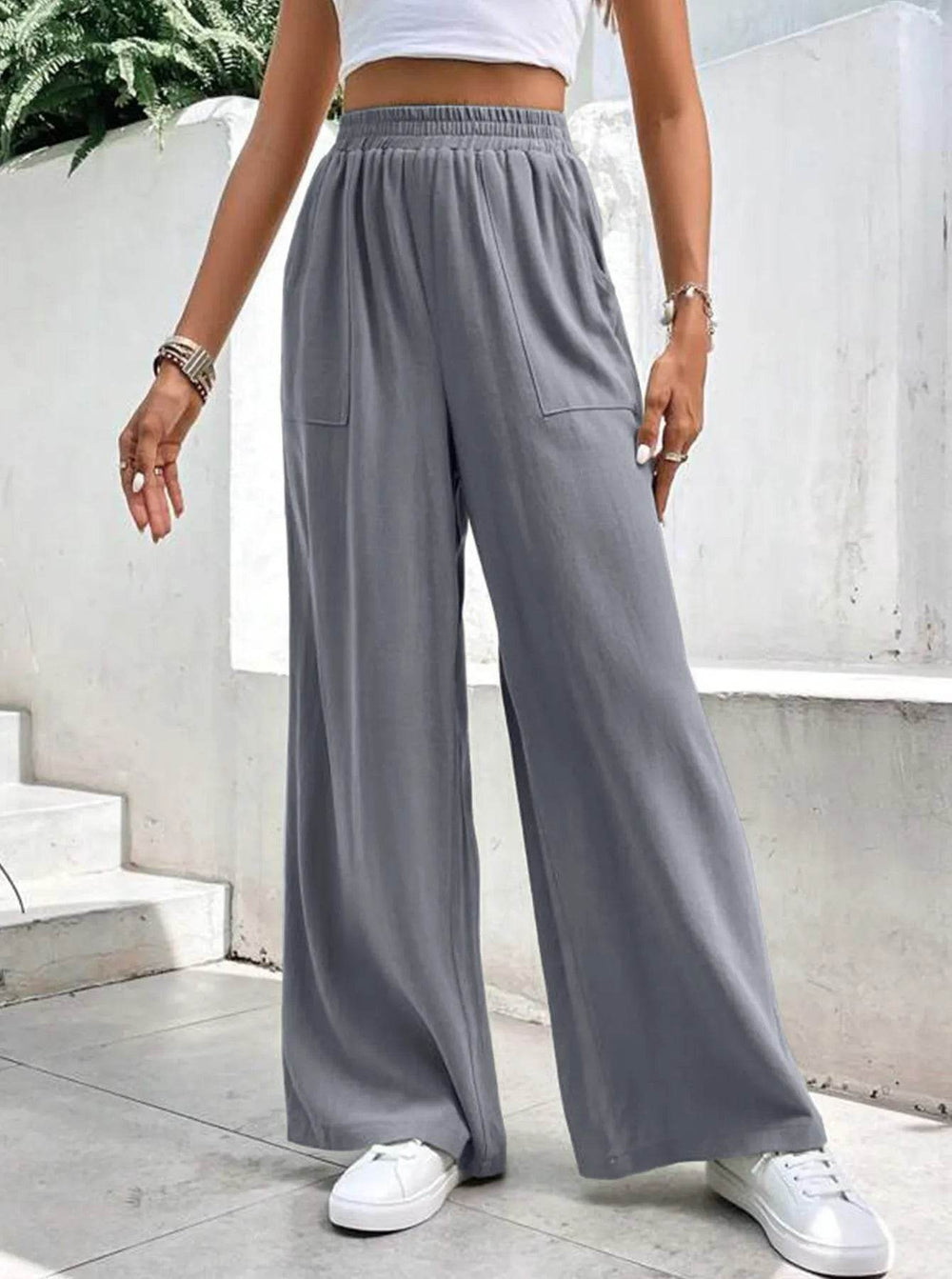Women Middle-waisted Straight-leg Pants Loose Sports Pocket Casual Trousers - EX-STOCK Canada