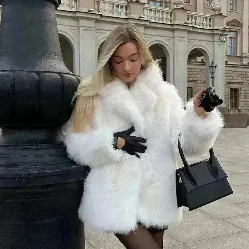 Classy Fashionable Winter Plain Huge Faux Fur Coat for Ladies - EX-STOCK CANADA
