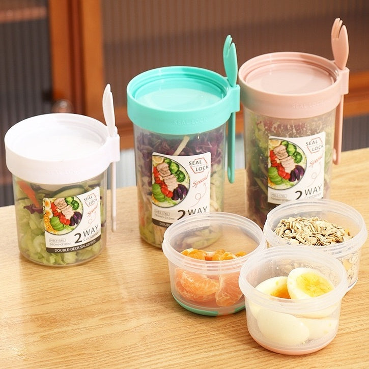 Portable Breakfast Oatmeal Cereal Nut Yogurt Salad Cup Container Set With Fork Sauce Cup Lid Bento Food Bowl Kitchen Lunch Box EX-STOCK