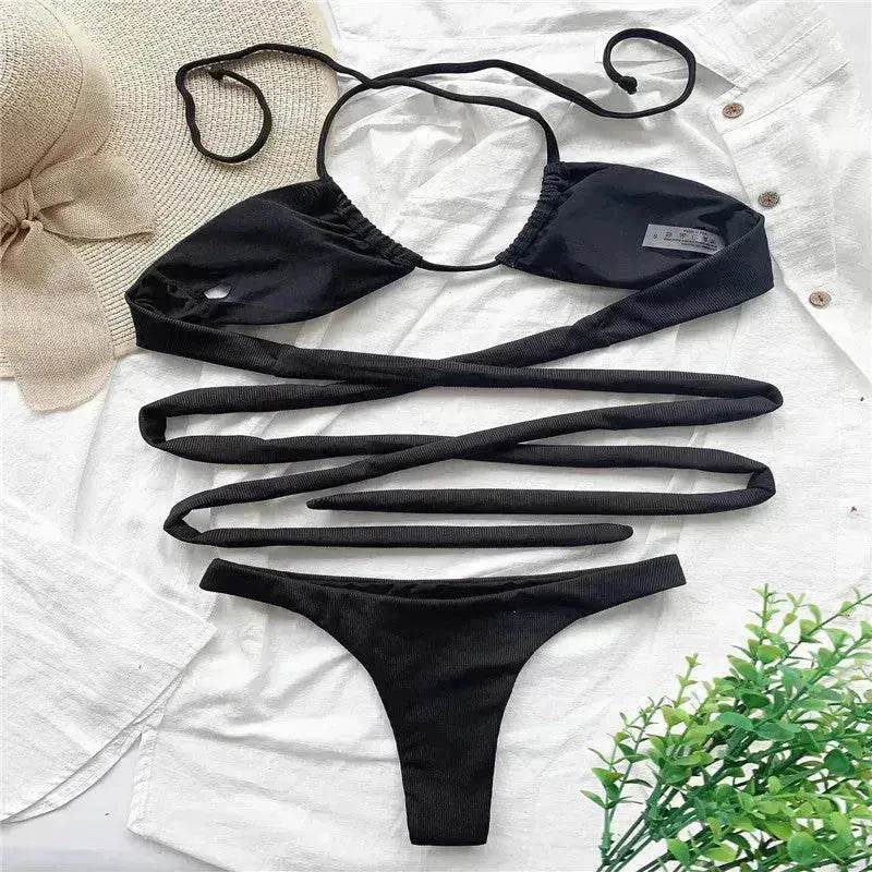 Solid Color Swimsuit Women Strappy Swimsuit Charming Bikini - EX-STOCK Canada