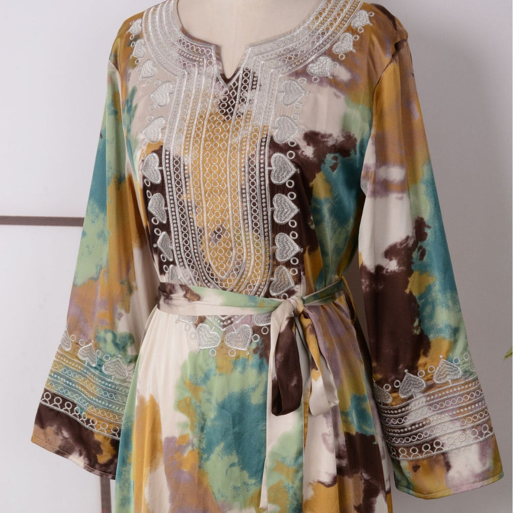 Robe musulmane ample imprimée et brodée pour femmes - EX-STOCK Canada