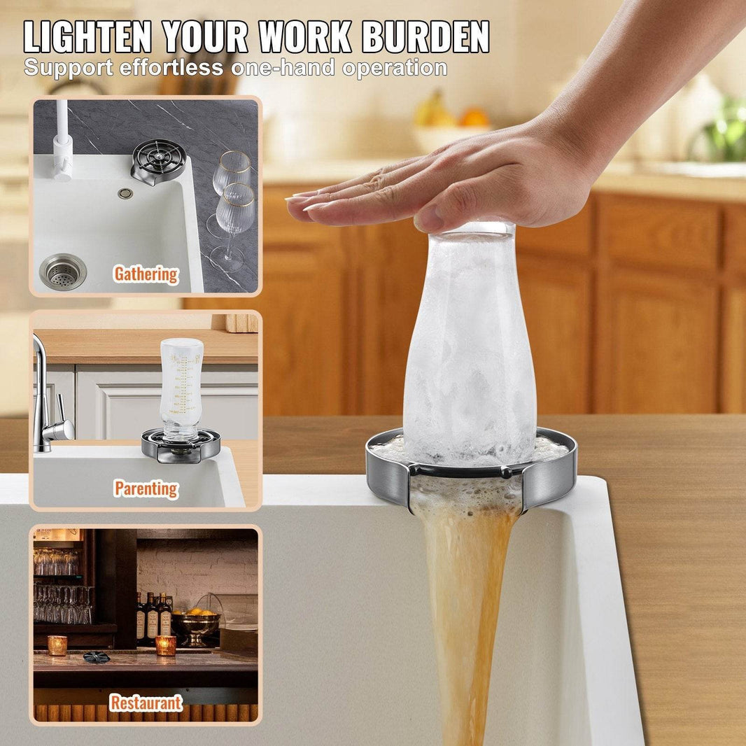 Glass Rinser, 10 Powerful Spraying Jets 360 Rotating Cup Rinser For Sink, 304 Stainless Steel Faucet Cup Washer With ABS Cup Holder For Baby Bottle, Glass Cup, Wine Glass - EX-STOCK Canada