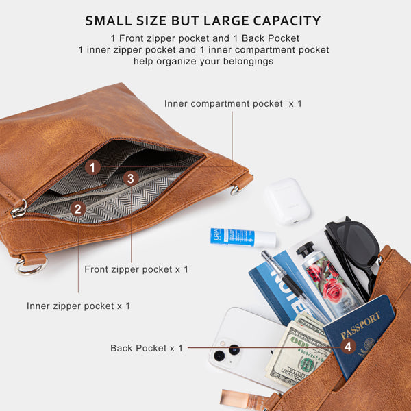 Bolsos Bandolera para Mujer con 2 Correas Ajustables, Bolsa Pequeña de Múltiples Bolsillos - MarrónEX-STOCK Canada