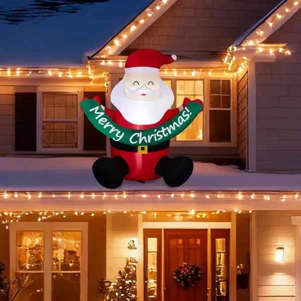 5.8FT Lighted Christmas Inflatable Decoration, Inflatable Santa Claus Holding Banner, Funny Blow Up Yard Decorations With Built-in LED Lights For Holiday Party Front Yard Lawn Garden Decor EX-STOCK Canada
