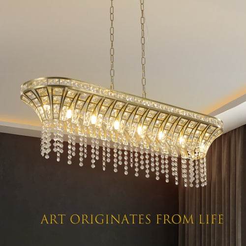 Modern Champagne Gold Kitchen Island Lamp - Oval Crystal Ceiling Chandelier - EX-STOCK Canada