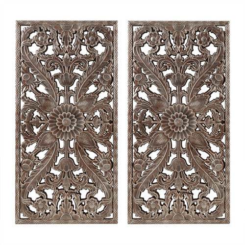 Distressed Carved Wood 2-piece Wall Decor Set - EX-STOCK Canada