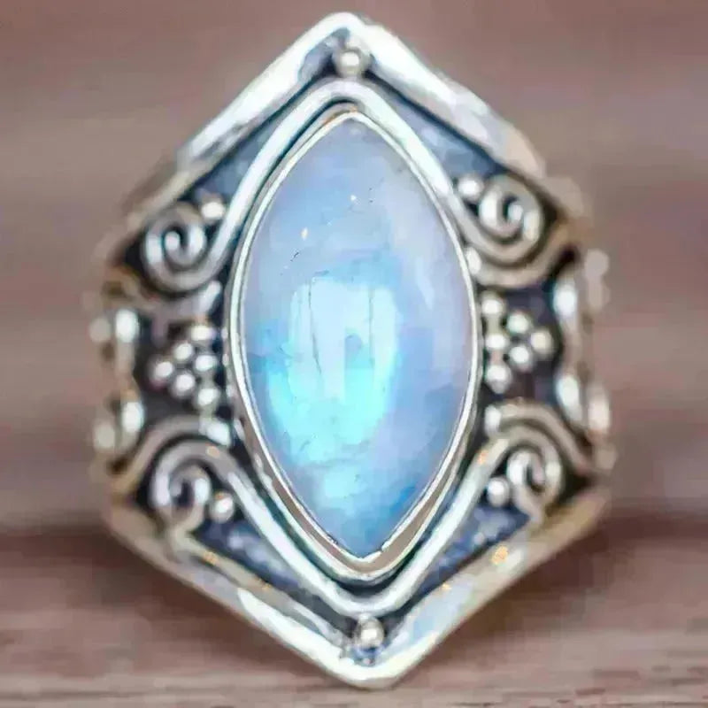 Anneau de pierre de lune vintage en argent antique mode pour les hommes