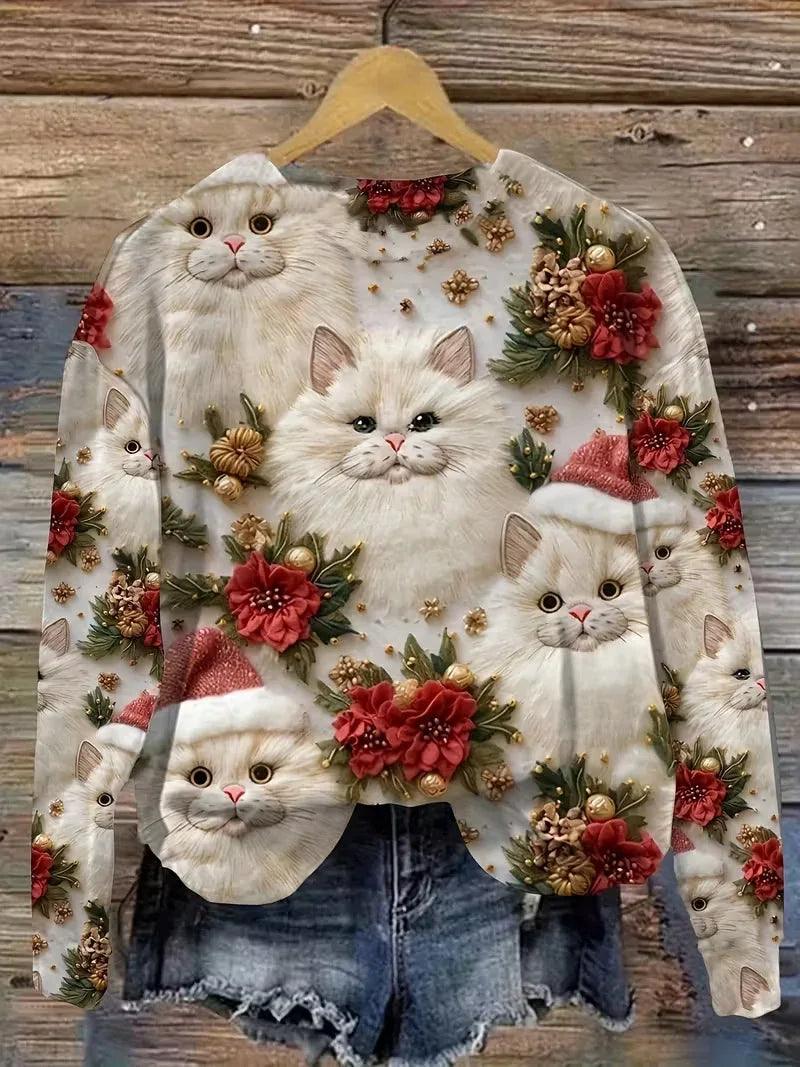 Sweat-shirt à col rond pour femme avec motif de NoëlEX-STOCK Canada