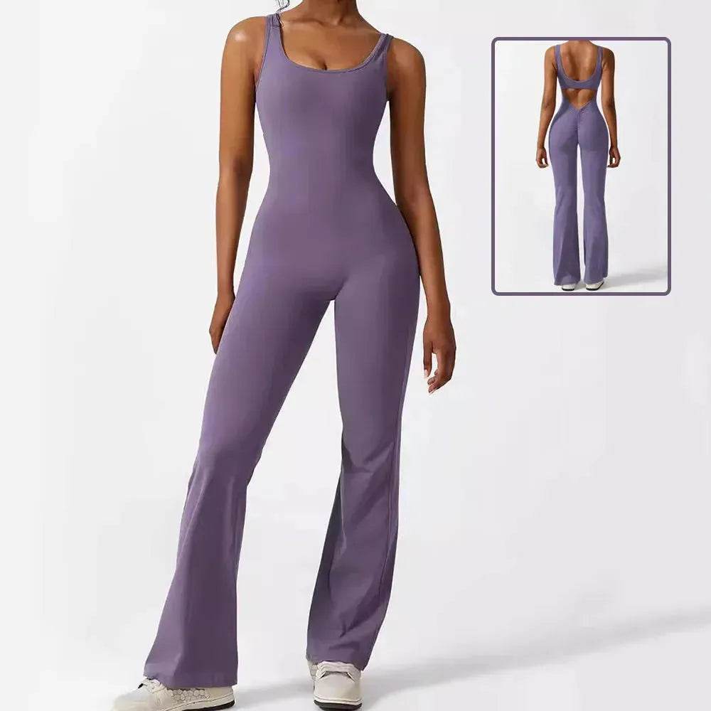 Women Sleeveless Flare Long Pant Yoga Fitness Jumpsuits - EX-STOCK Canada