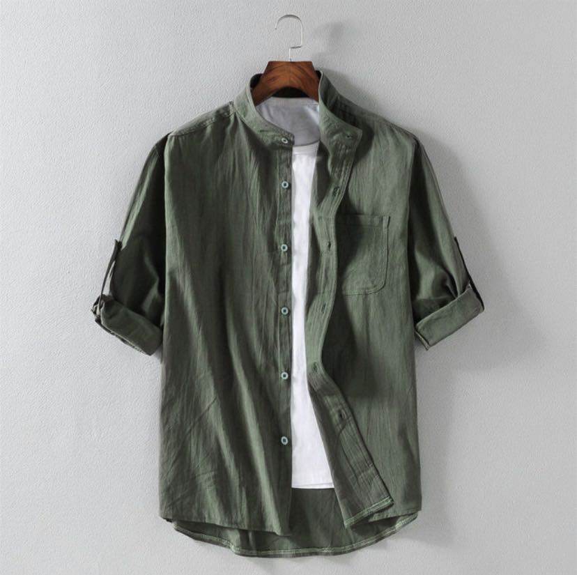 Men's Linen Stand Collar Loose Shirt - EX-STOCK Canada