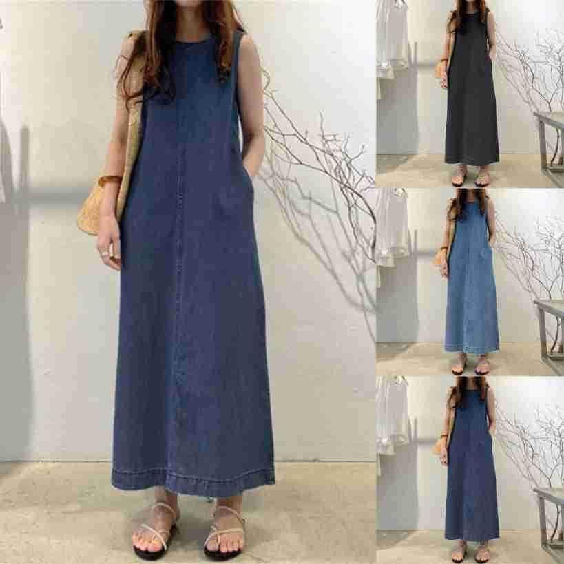 Women's Fashion Sleeveless Mum loose Long Denim Dress - EX-STOCK Canada