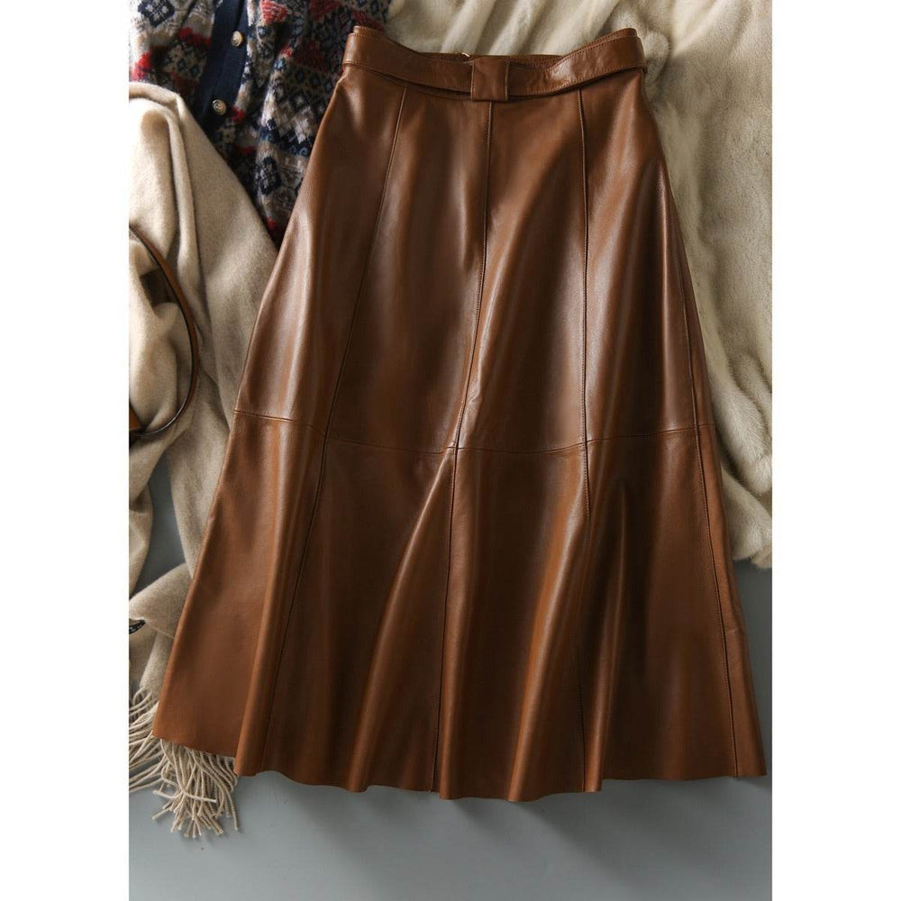 Fashion Retro All-match A- Line High Waist Formal Office Work Midi Faux Leather Skirt - EX-STOCK Canada