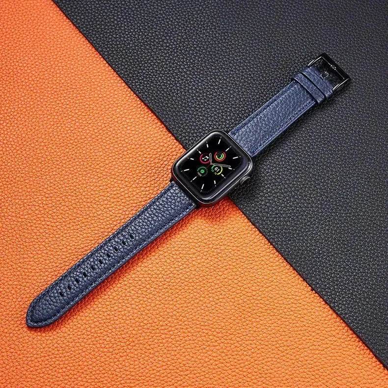 Suitable For Iwatch SE Strap Lychee Pattern Oil Wax Leather Strap New Silicone Leather Strap - EX-STOCK Canada