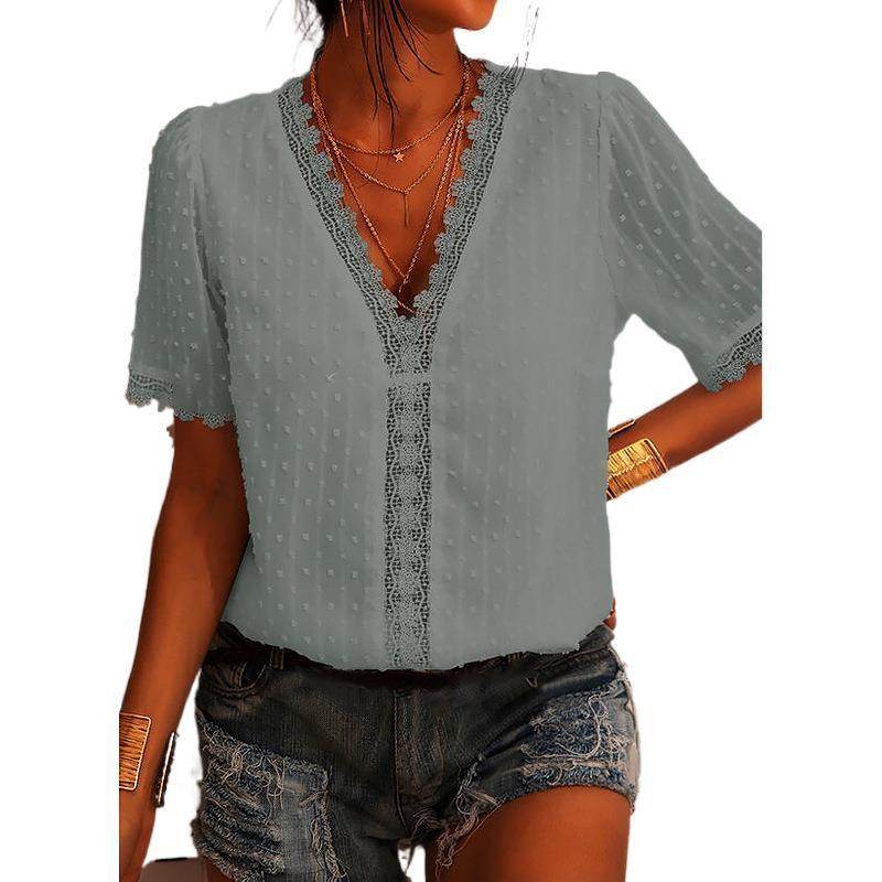 Women Chiffon blouse top European And American spring summer Embroidered Lace Short-Sleeved Blouse Women - EX-STOCK Canada