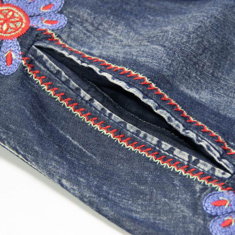 Elegant Classy Long Sleeve Denim dress with belt Flared Embroidered Jeans Dress - EX-STOCK Canada