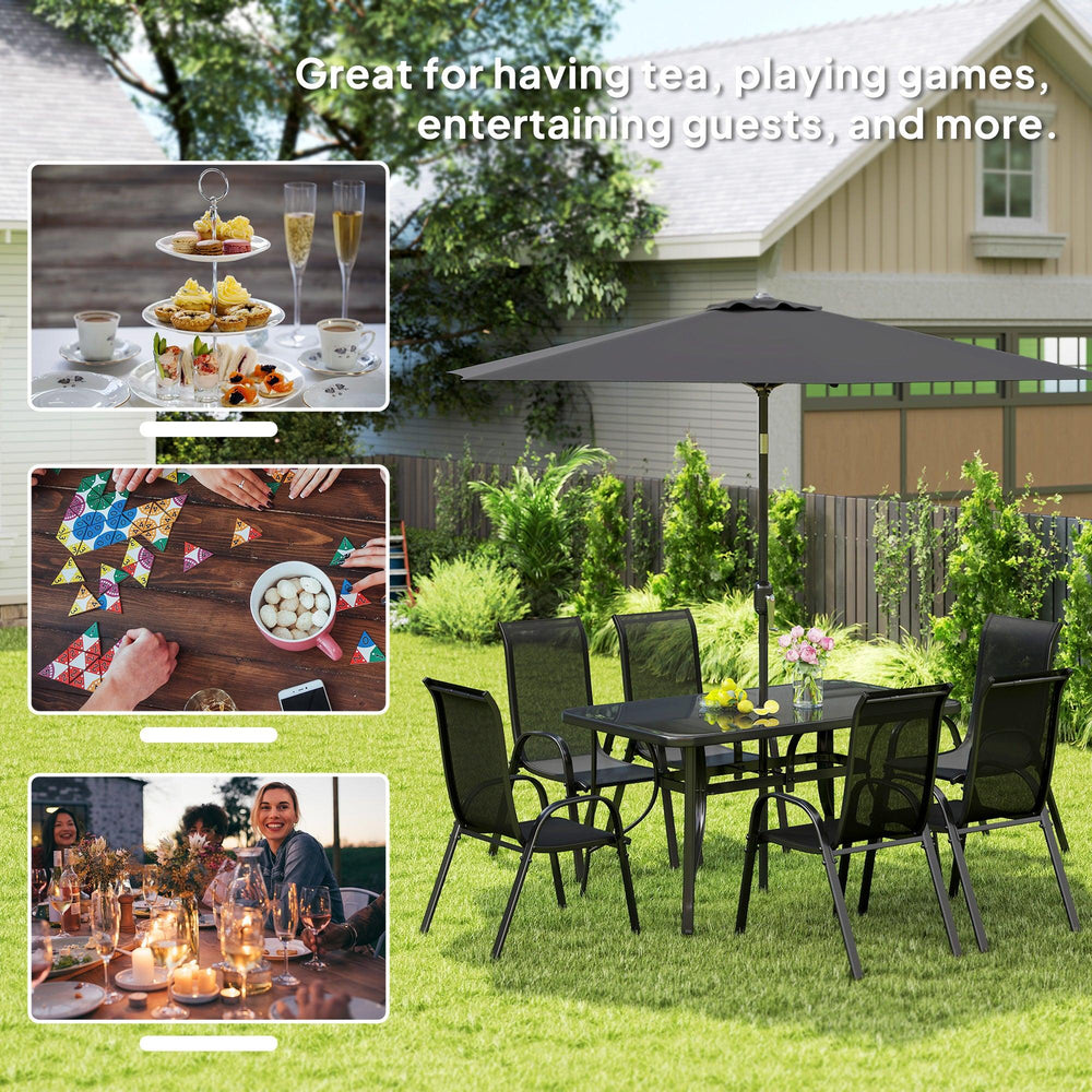 Ensemble de mobilier de patio 8 pièces avec parasol de patio de 9 pieds, table et chaises de jardin, noirEX-STOCK Canada