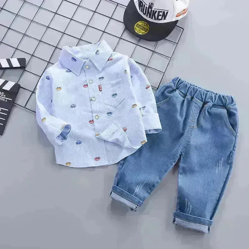 Abbigliamento per bambini abbigliamento autunno camicia a manica lunga a due pezzi per ragazzi