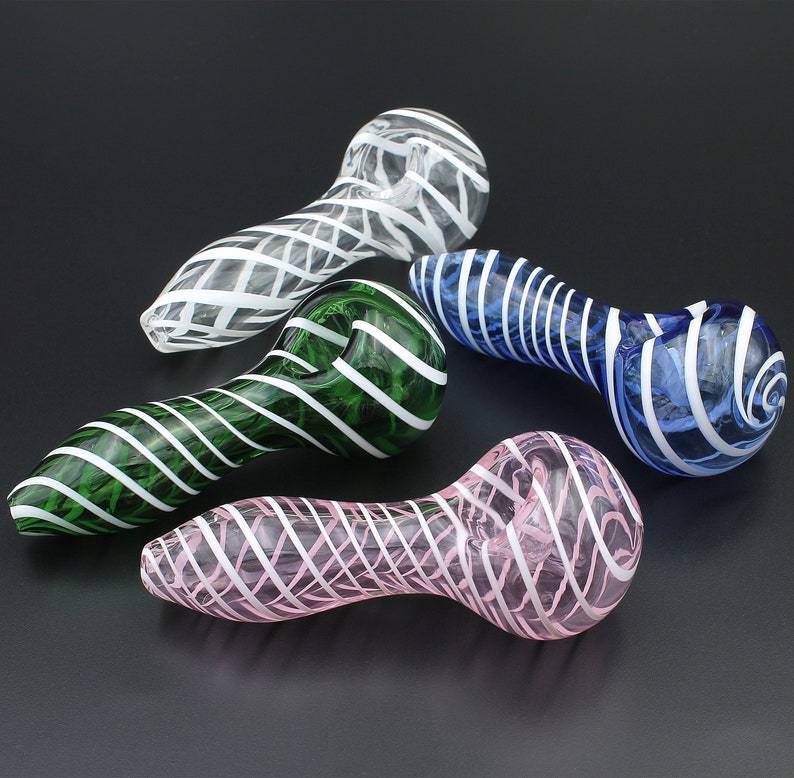 Color Stripes Glass Crafts Hookah Pipe - EX-STOCK Canada