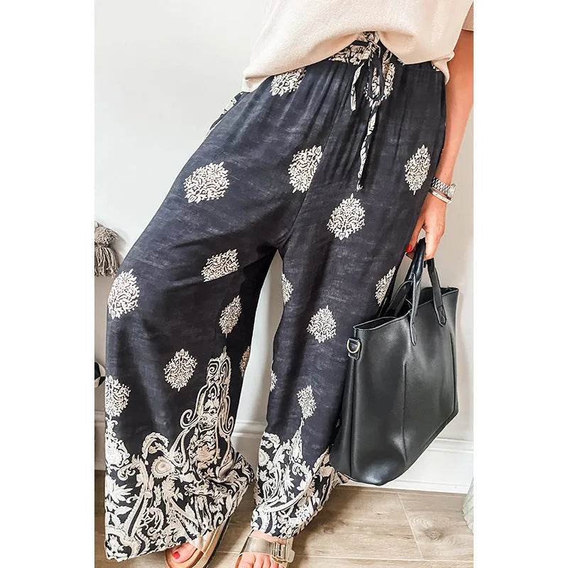 Casual Drawstring Spring Summer Wide Leg Linen Boho Pant women - EX-STOCK Canada
